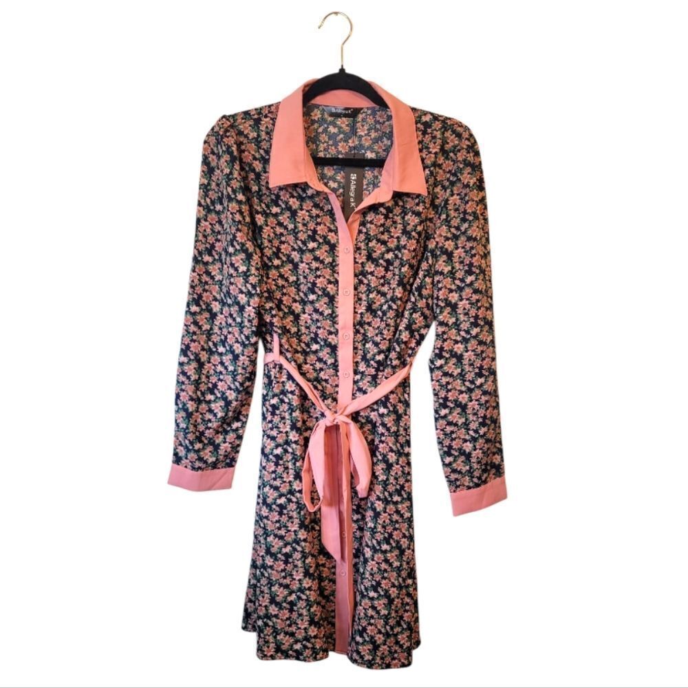 Allegra K Women's Navy Floral Collared Shirt Dress Size L NWT